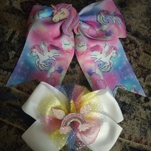 Unicorn rainbow bow hair clips for girls